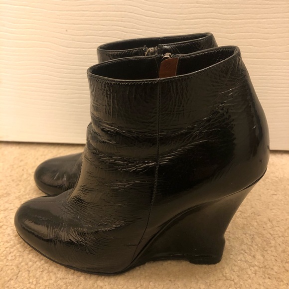black patent wedge ankle boots
